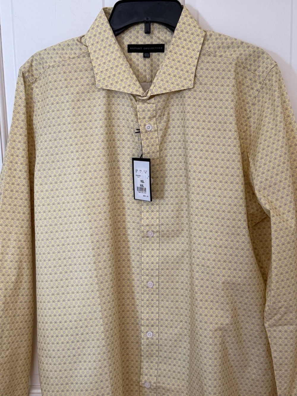 Report Collection XXL Yellow Micro-Pattern Long Sleeve Button-Down Men’s Shirt